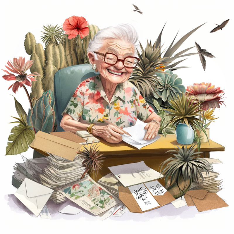 jojosoup_A_cheerful_smiling_old_woman_sitting_on_a_desk_with_a__745464ca